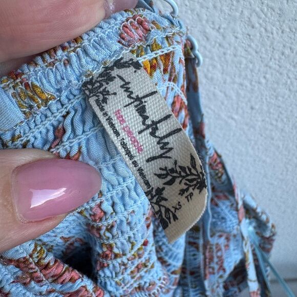 Free People Dress Women XS Blue Heat Wave Floral Smocked Asymmetrical Boho Fairy - Picture 9 of 9